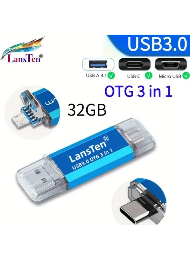 LansTen 16GB 3 In 1 USB C Flash Drive USB A And Type C 3 0 Dual Drive OTG Storage For Android Smartphone Tablet Computer - Image 5